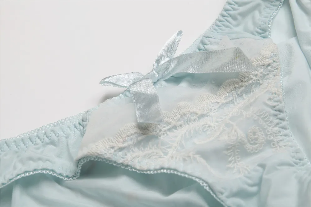 New 2015 bow lace embroidery push up bra sexy women underwear sets for girls bra and panty set beige and light blue A,B,C cup()