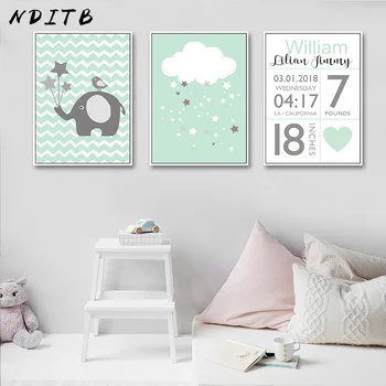 

NDITB Birth Stats Custom Poster Nursery Wall Art Canvas Print Cartoon Painting Nordic Decoration Wall Picture for Baby Bedroom