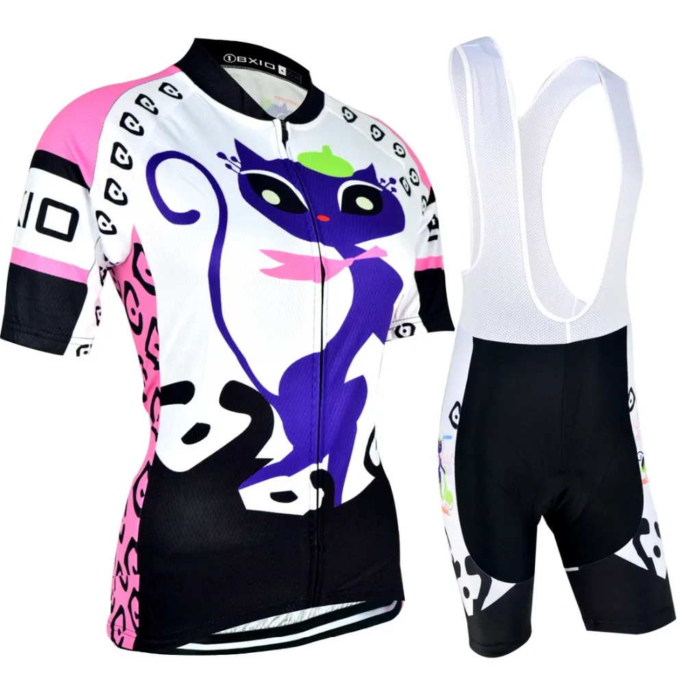 

Women Cycling Jersey Set Summer Pro Team Cycling Clothing Short Sleeve Bicycle Clothes Ropa De Ciclismo Funny Cat Bike Wear 044