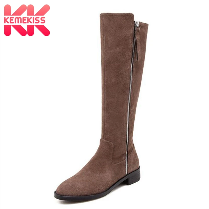 

KemeKiss Women Winter Boots Genuine Leather Shoes Woman Knee High Square Heel Boots Quality Luxury Designer Shoes Size 34-39
