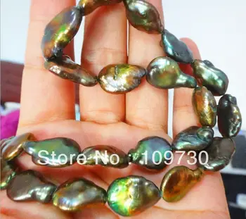 

Jewelry 0012061 MASSIVE 18"20X13MM SOUTH SEA BLACK PEACOCK GREEN PEARL NECKLACE 14KGP