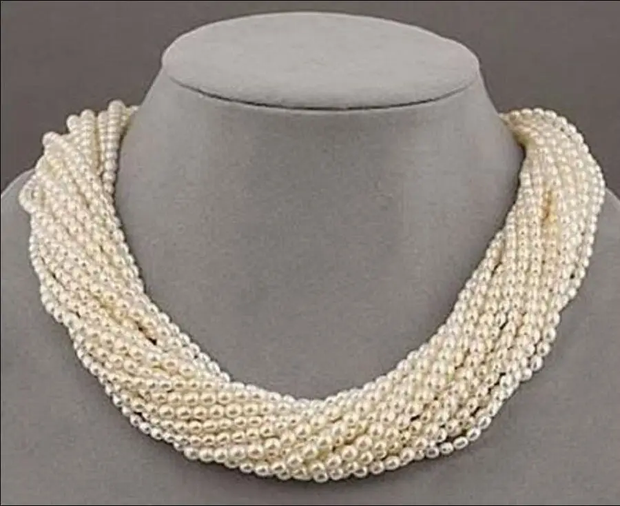

19" 12 strands Very beautiful + south sea white seed pearl twisted necklace 18" (0926)
