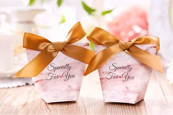 

200pcs Creative Marbling Wedding Candy Box Baby Full Moon Candy Bag with Ribbon wen6217