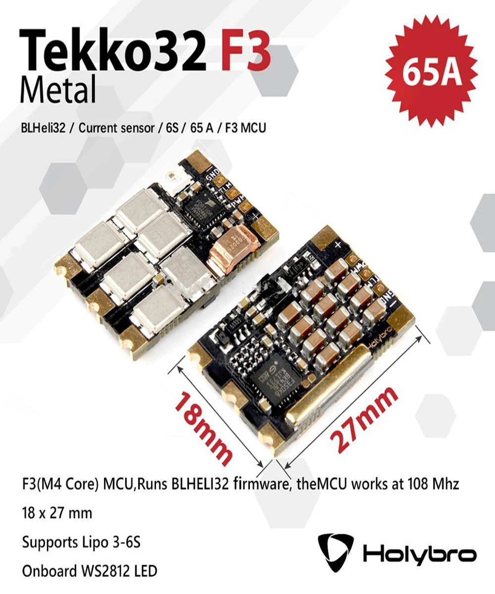

Holybro Tekko32 F3 Metal ESC 65A BLheli_32 DShot1200 3-6S ESC w/ F3 MCU & WS2812B LED for RC Drone