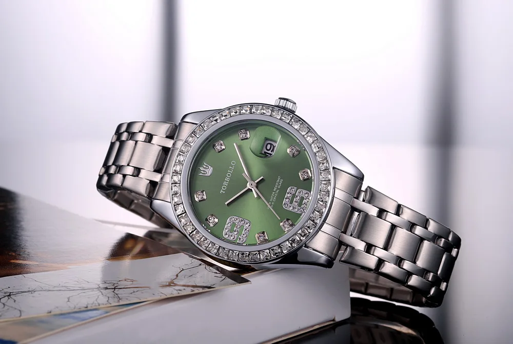 Высокое качество модные роскошные женские часы Зеленый Япония Movt Кристалл женские наручные часы водонепроницаемые с оригинальной коробкой