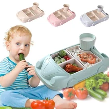

Baby Food Containers Lunch Box Bamboo Fiber Baby feeding Bento Box Plate Car shape Bowl Cup Sets Children Tableware for Kids