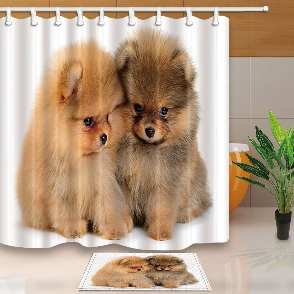 Cute Animal Decor Dogs Snuggle Together for Kids Waterproof Polyester Fabric Shower Curtain Set Floor Doormat Bath Rugs | Дом и сад
