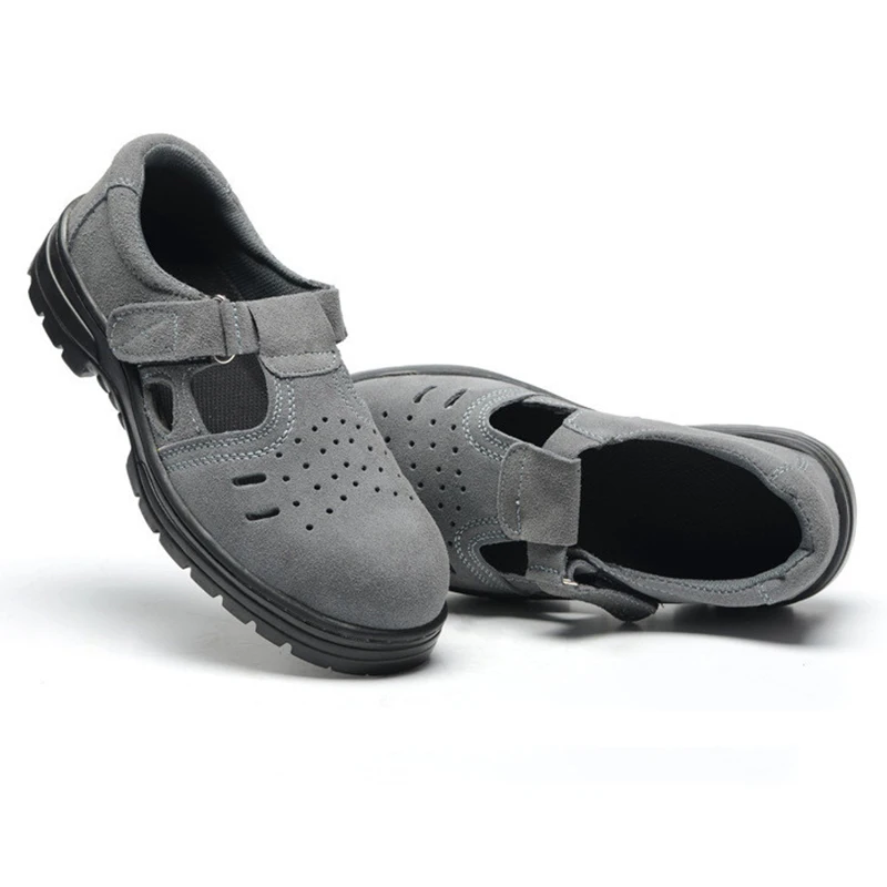 زائد حجم 36-46 الرجال حذاء امن للعمل الصلب اصبع القدم البقر المدبوغ الانزلاق على سلامة العمل الصنادل الرجال الصيف تنفس أحذية عمل الرجال