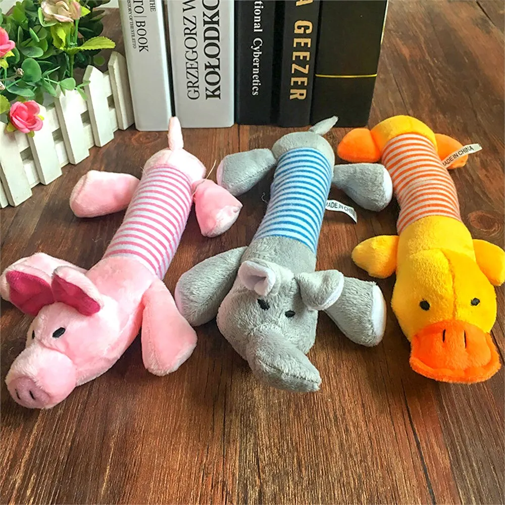 

High Quality Pet Dog Cat Plush Squeak Sound Dog Toys Pet Puppy Chew Squeaker Squeaky Plush Sound Duck Pig & Elephant Toys New