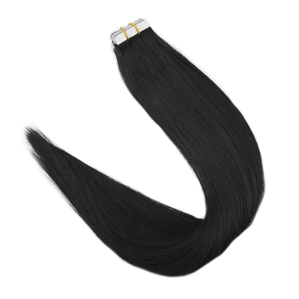 

Full Shine Solid Color #1 Jet Black Unprocessed Tape Extensions 25 Grams Per Set Double Sided Unchemical Treatment Skin 9a grade