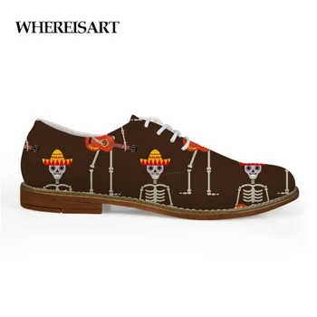 

WHEREISART Men casual shoes Leather Summer White Dancing Skeleton Leopard Flat Comfortable Shoes for Men Studnets Oxford Shoes