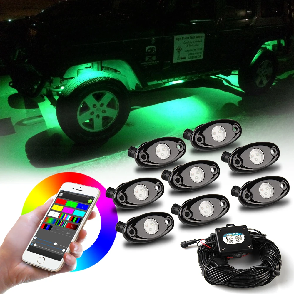 DHL FREE RGB LED Rock Light Kits Bluetooth Remote Control ...