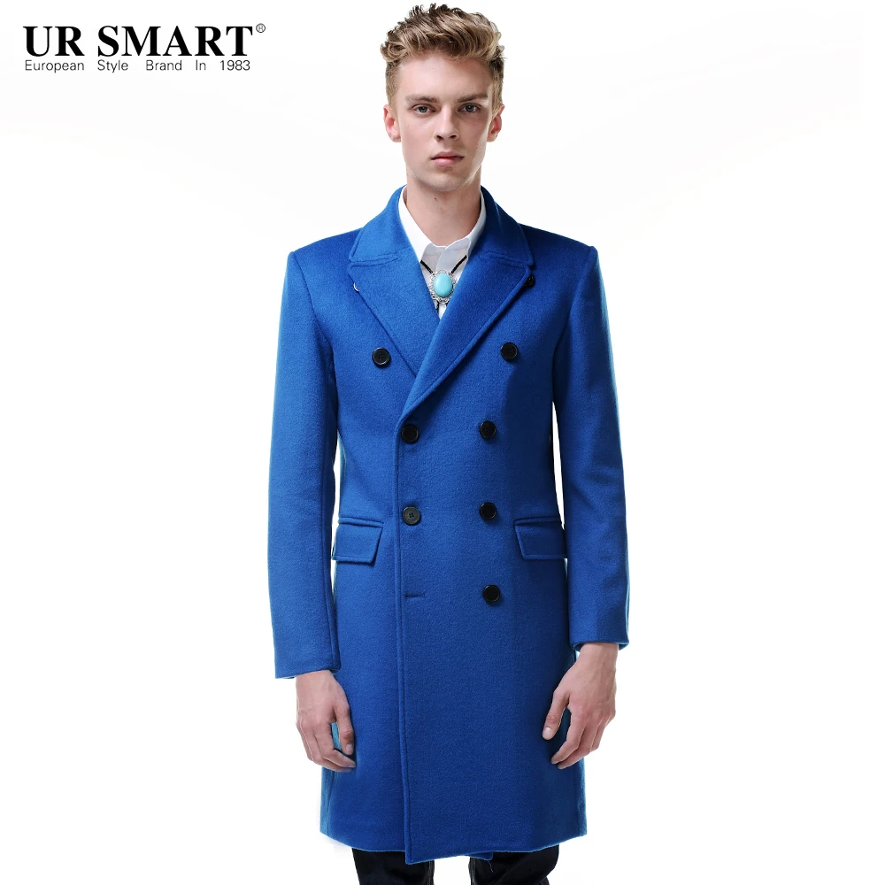 Ursmsrt The New Mens Double Breasted Coat Welsh Royal Blue Wool