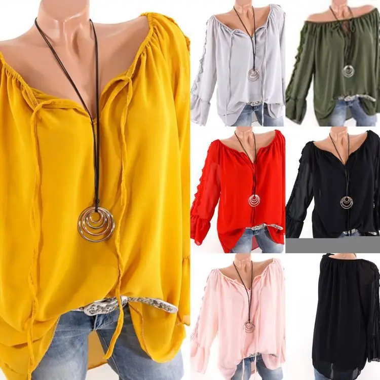 

Large size Women's Blouse 2019 summer new women shirt loose tie with a word collar lace hollow stitching Women Blouse