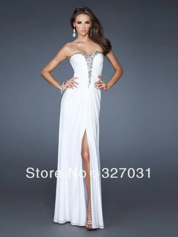 2014 New Arrival Discount Hot Sale Fashion Sheath Crystal Sweetheart Sleeveless Split Chiffon Prom/Evening Dresses | Свадьбы и