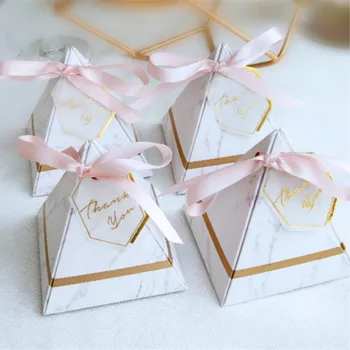 

New Europe Triangular Pyramid Style Candy Box Wedding Favors and Gifts Paper Gift Boxes with THANK YOU Card Event Party Supplies