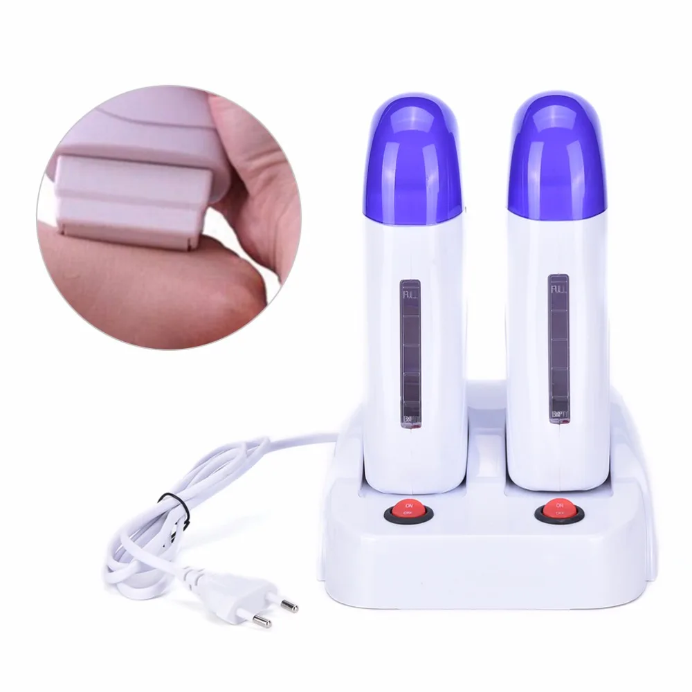 

2pcs Electric Epilator Base Roll On Refillable Depilatory Wax Heater Hot Body Hair Removal Depilation Waxing Set Machine
