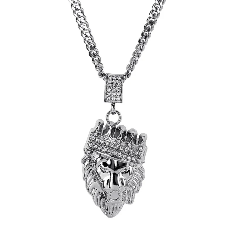 

American Star Male Full Rhinestone Big Pendant Mens Jewelry Long Chain Fashion Rock Hip Hop Lion Head Necklace For Men Iced Out