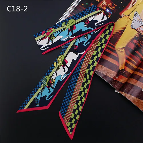 POBING, маленький шарф с принтом конного рыцаря, женский шелковый шарф, модный брендовый головной шарф, Сумка с завязками, длинные шарфы 100*5 см - Цвет: C18-2