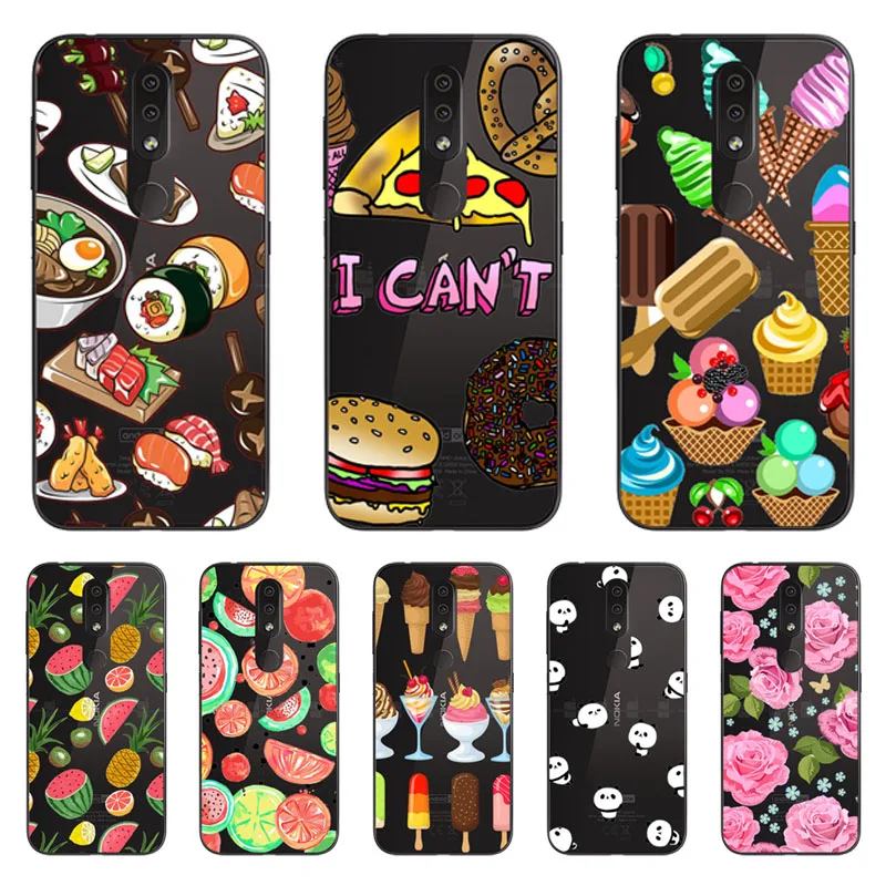 

For Nokia 4.2 Case,Silicon Black Painting flower Soft TPU Back Cover for For Nokia4.2 protect Phone cases shell