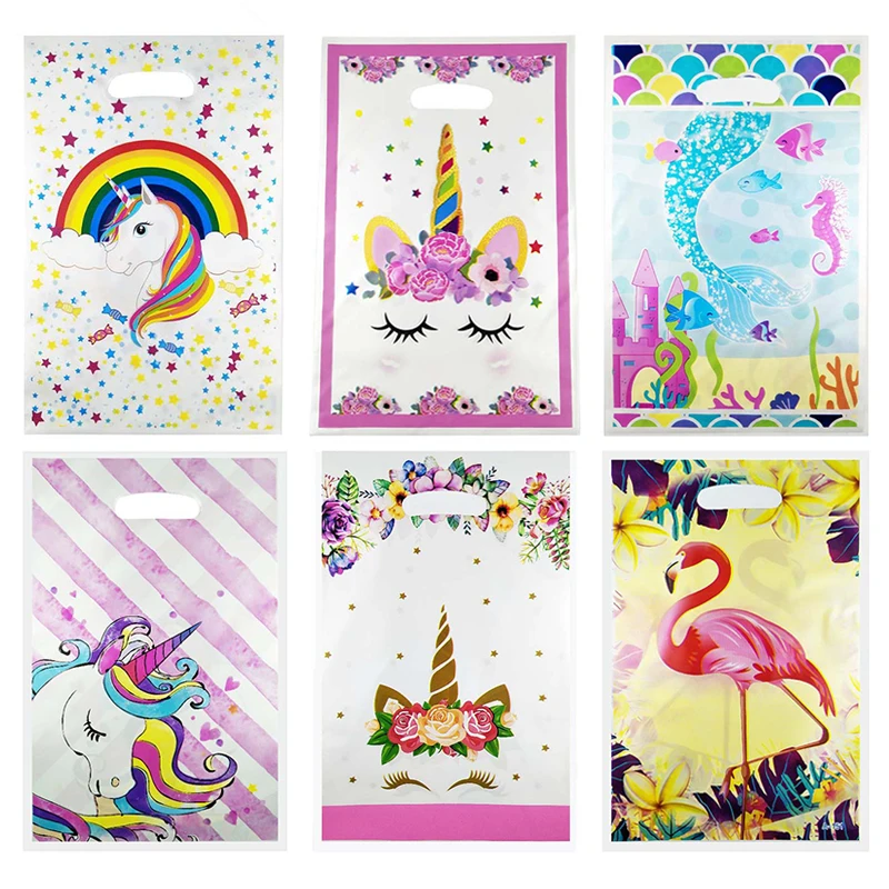 

20pcs/lot Unicorn Plastic Gift Bags Wedding Candy Bag Flamingo Party Bag Baby Shower Kids Gift Birthday Party Supplies Candy Box