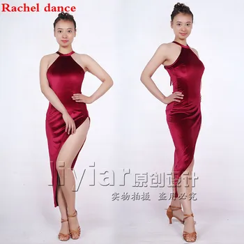 

2017 Latin Dance Dress Women Top Harness Style Irregular Skirt Salsa Tango Rumba Flamengo Latin Dance Competition Costumes