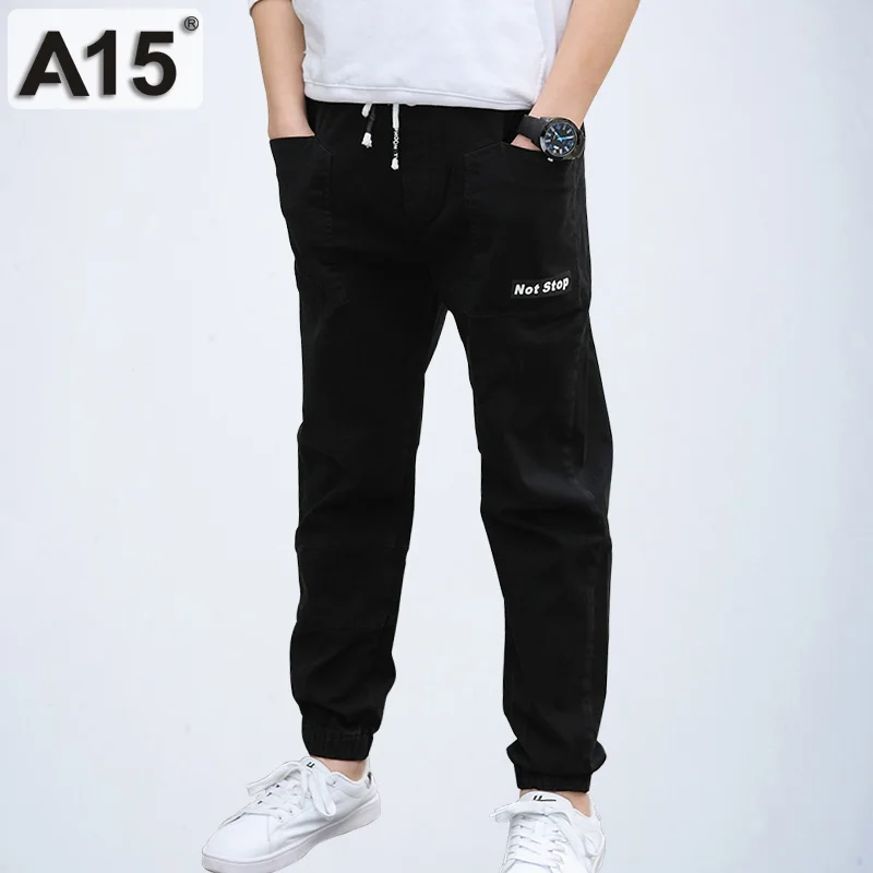 A15 штаны для больших мальчиков повседневные брюки из хлопка для малышей, спортивные штаны для подростков 8, 9, 10, 12, 14 лет, школьная одежда для мальчиков - Цвет: 815Black
