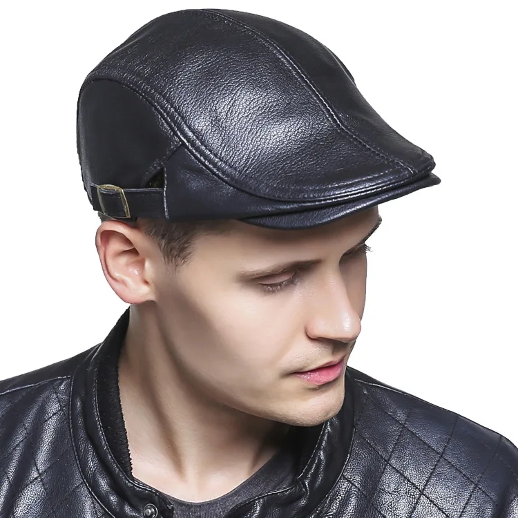 Luxury Spring and Autumn transitional male leather beret thin men's hat sheep Leather hats