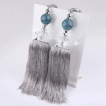 

2 PCS Big Jade High-grade Crystal Hanging Ball Curtain Hook Belt Tied The Rope Tied Tassel Pendant Curtain Tieback