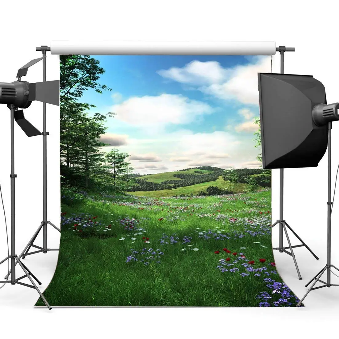 Spring Backdrop Fairytle Enchanted Garden Grassland Blue Sky White Cloud