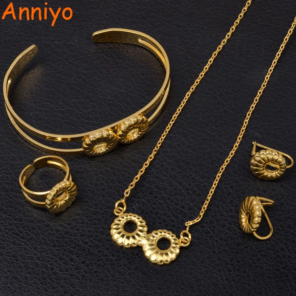 

Anniyo Baby Jewelry sets Gold Color Necklace/Earrings/Ring/Bangle for Kids Ethiopian Childre African and the Arabs Gift #062202