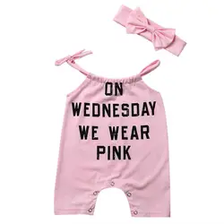 Pudcoco розовый новорожденных для маленьких девочек летом без рукавов пояса комбинезон Пляжный наряд Комплект одежды Банданы для мужчин