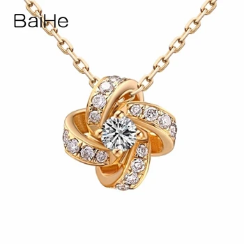 شراءBAIHE الصلبة 18K الذهب الأصفر 0.08ct H/SI الماس الطبيعي الزفاف النساء العصرية غرامة مجوهرات جميلة طاحونة الماس القلائد