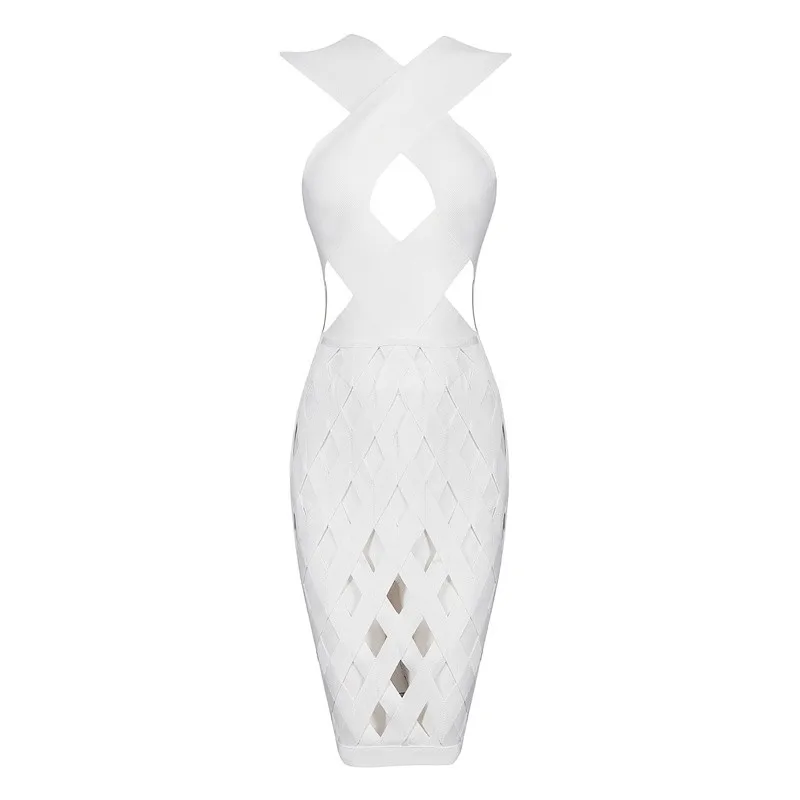 مثير الجوف خارج الأبيض النساء ضمادة اللباس معطلة الكتف أكمام Bodycon فساتين حزب نادي كوكتيل Vestidos شحن مجاني