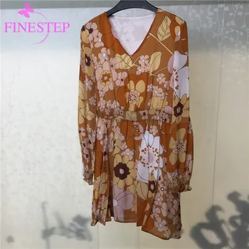 

Women'S Spring Flower Dress 2018 High Quality Silk Dress Office Lady Fashion V-Neck Party White Dresses For Women