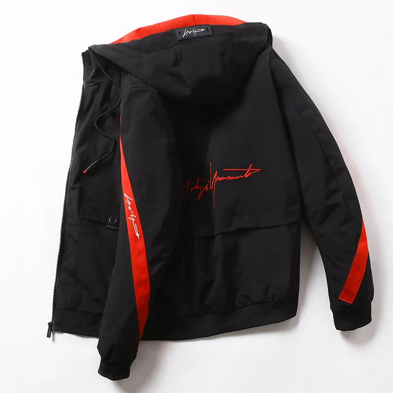 Флисовая Куртка с капюшоном мужская Весенняя ветровка спортивный костюм лоскутный черный пуловер подростковые хип-хоп пальто уличная одежда; YA028 - Цвет: Red