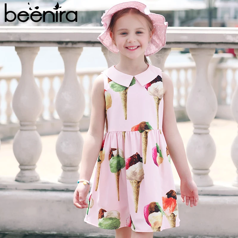 

Beenira Children Clothes Dresses 2017 New Summer Style Kids Sleeveless Ice-Cream Pattern Pink Dress For 4-14Y Cute Girls Dress