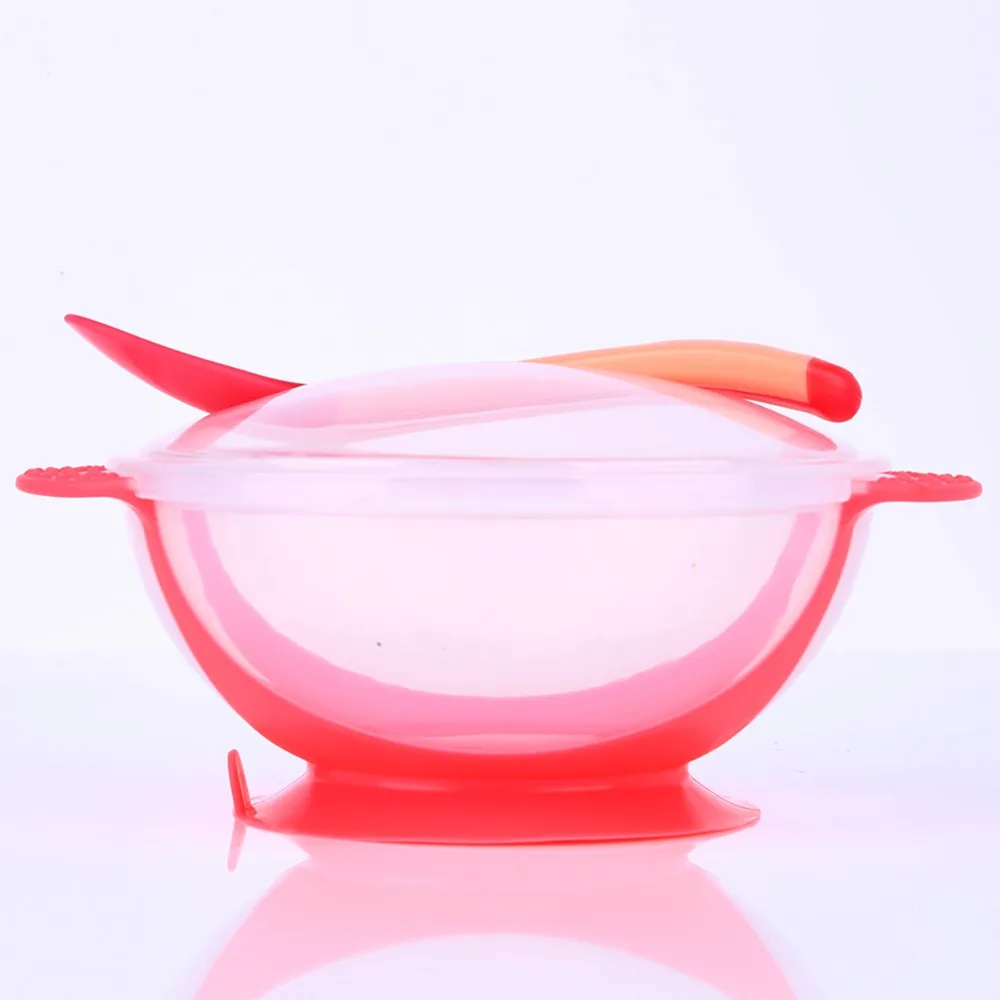 Toddler Baby Kids Child Feeding Lid Training Bowl with Spoon Cartoon Binaural Baby Feeding Tableware Children Plate Sucker Bowl