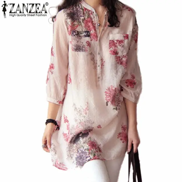 Zanzea Women Blouses Fashion 2018 Summer Blusas Blouse Button Casual Floral Print Long Tops Shirts Plus Size M-5XL
