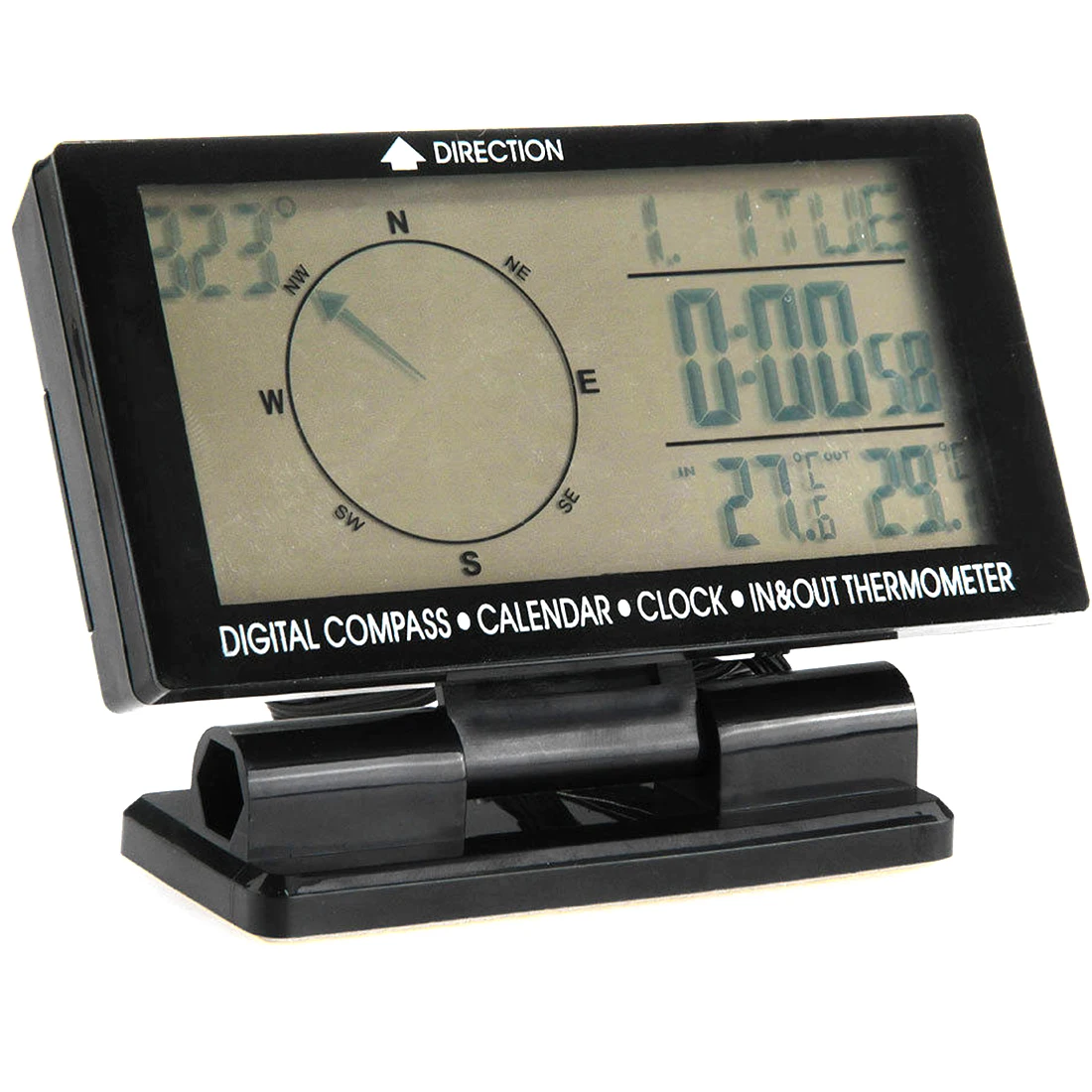Высокоточный 5в1 цифровой автомобильный термометр с голубой подсветкой, автомобильный компас внутри и снаружи, измеритель температуры, часы с календарем