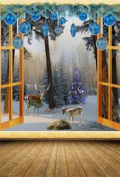 Laeacco Рождество шары окно для новорожденных снег лес олень фотографии Фоны Винил Custom фонов для Аксессуары для фотостудий