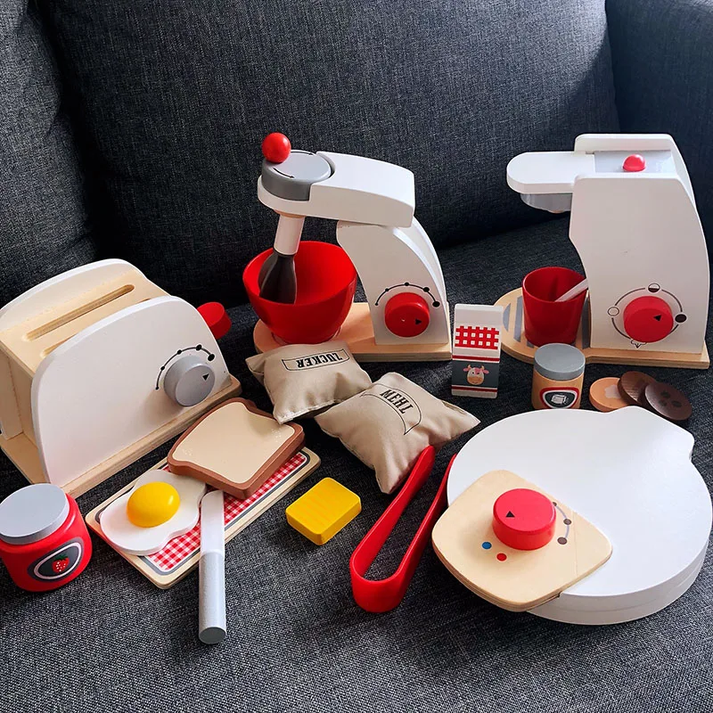 

Baby Wooden Kitchen Toy Wooden Coffee machine Toaster Machine Food Mixer for kids Pretend Play Early Learning Educational Toy