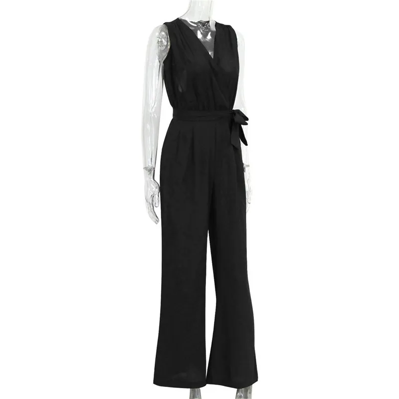 2017 Europe and the United States new pants wide leg jumpsuit sleeveless V-neck dress pants (6)