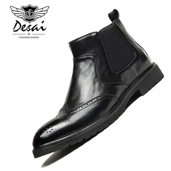 

Men's Pointed Boots Shoes Men Classic Fashion Carved Design Chelsea Boots England Trend Career Work Ankle Boots Botas Size 38-44