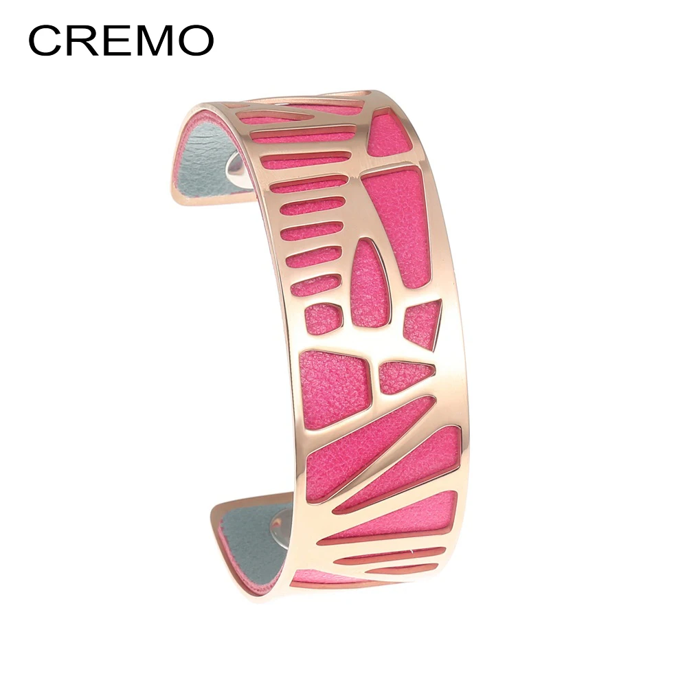 

Cremo Plam Tree Bangles Bracelets Unique Cocktail Stainless Steel Bracelet Argent Interchangeable Reversible 25mm Wide Jewelry