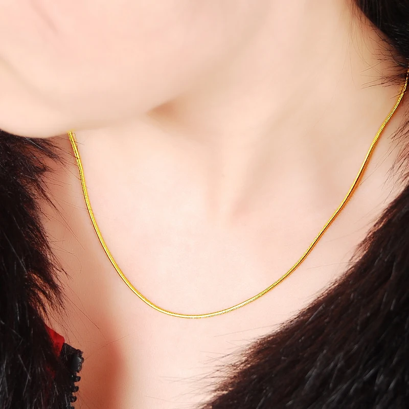 1.2mm 24K Pure Gold Color Chains Necklace Snake Chain for Men Women Luxury Pendant Wedding Jewelry High Quality | Украшения и