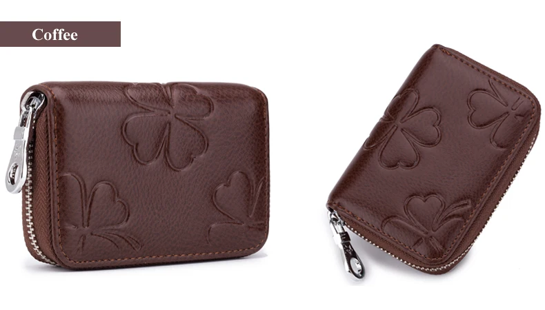 Lomelobo Lady Flower Card Holder Split Leather Girl Zipper Coin Purse Women Business Card Cowhide Female Credit ID Cards Wallets HCL7132  Details (19)
