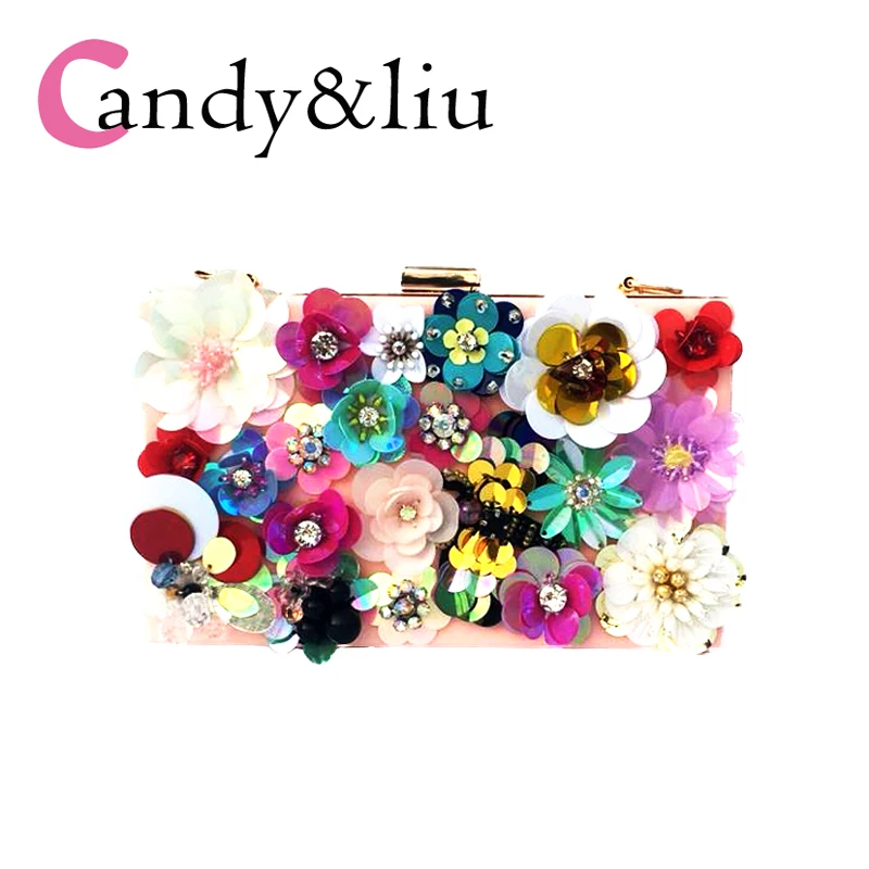 

evening bags fashion beautiful woman bag sequins bling handmade women's three-dimensional flowers rhinestone dinner small bags
