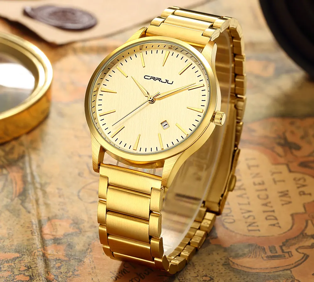 CRRJU модные повседневные мужские часы в деловом стиле роскошный браслет Аналоговые кварцевые наручные водонепроницаемые часы, календарь часы relogio masculino