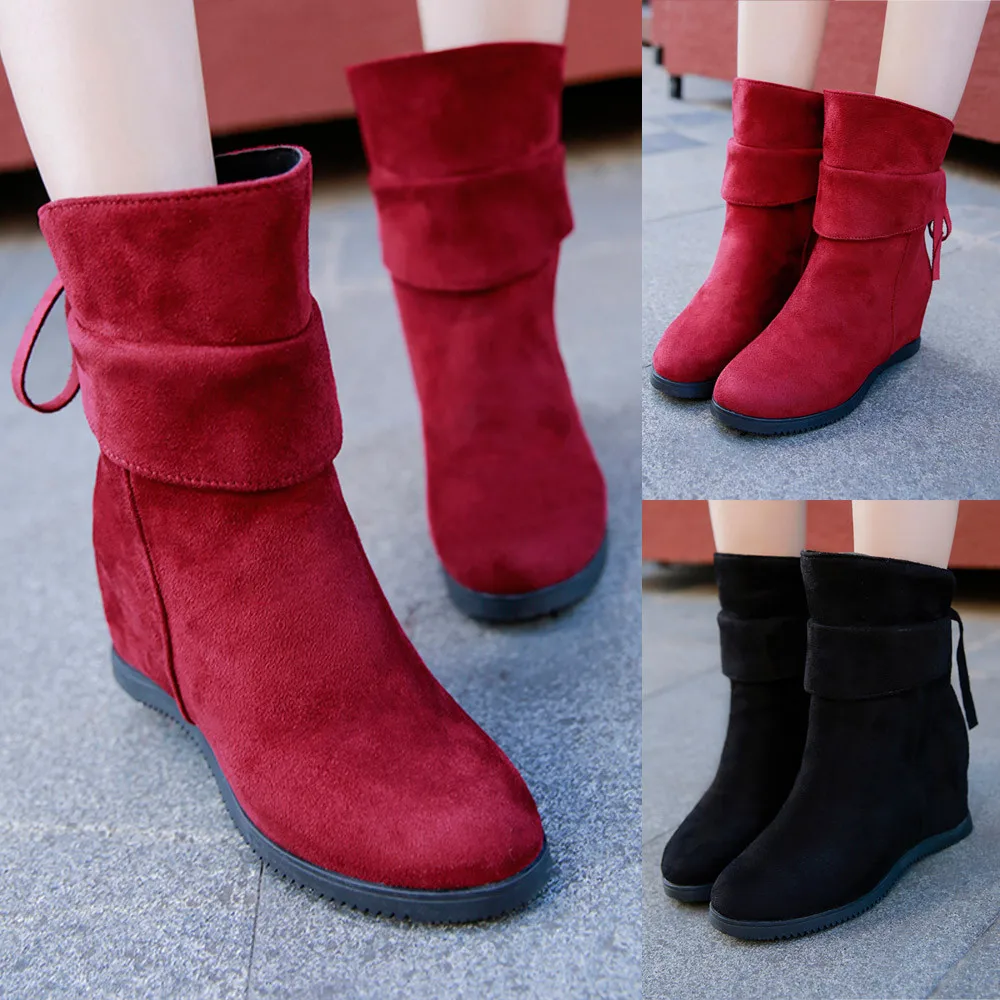 SAGACE/женские зимние ботинки; женские ботинки из флока, визуально увеличивающие рост; короткие плюшевые женские ботинки на высоком каблуке; ботинки на платформе; O 40